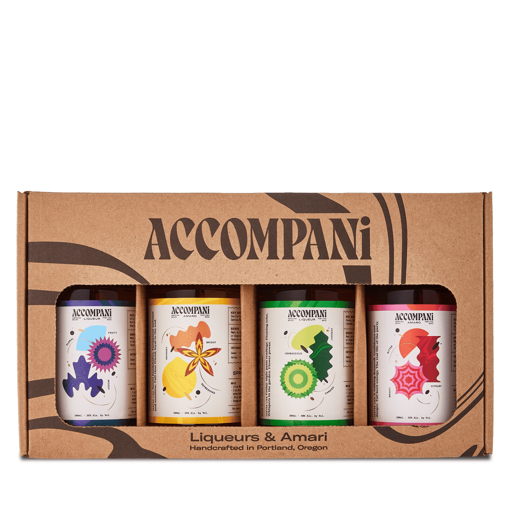 Accompani Gift Pack includes a 200ml bottle of blue Dorris, Mari gold, flora green, and crimson snap